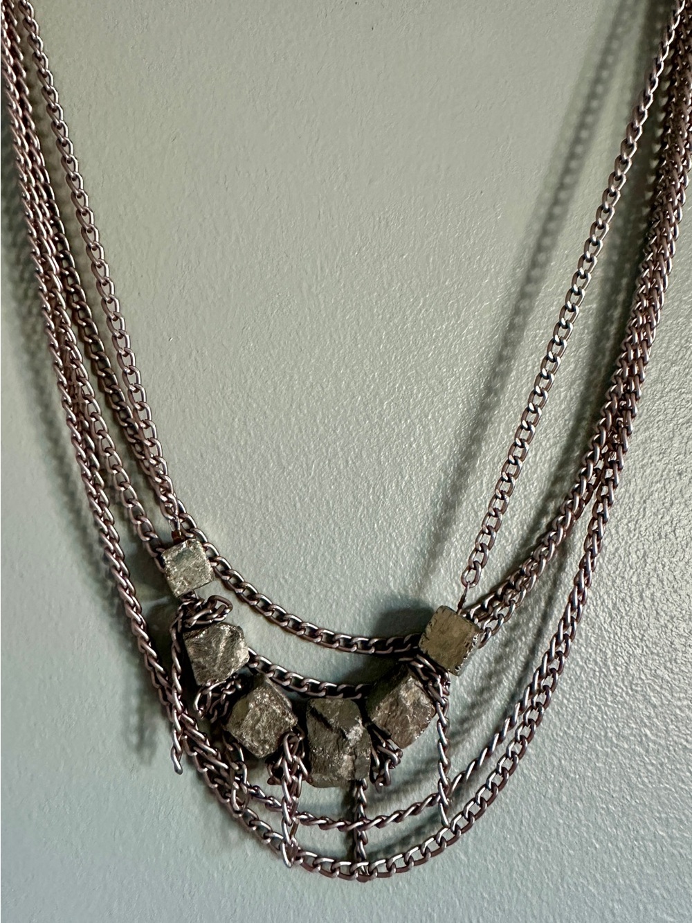 Grayling Pyrite Multi-Chain Gunmetal Stone Pendant Necklace